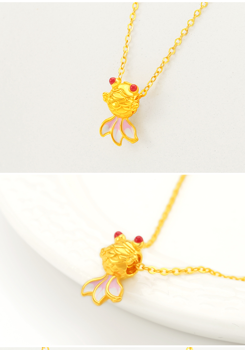黄金吊坠女款小金鱼吊坠手链转运珠手绳送女友礼物康嘉夫人小金鱼送