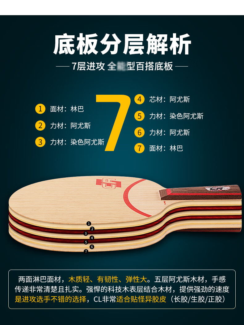 斯蒂卡乒乓球底板 斯帝卡clcrwrb快速进攻纯木底板斯蒂卡乒乓球拍底板