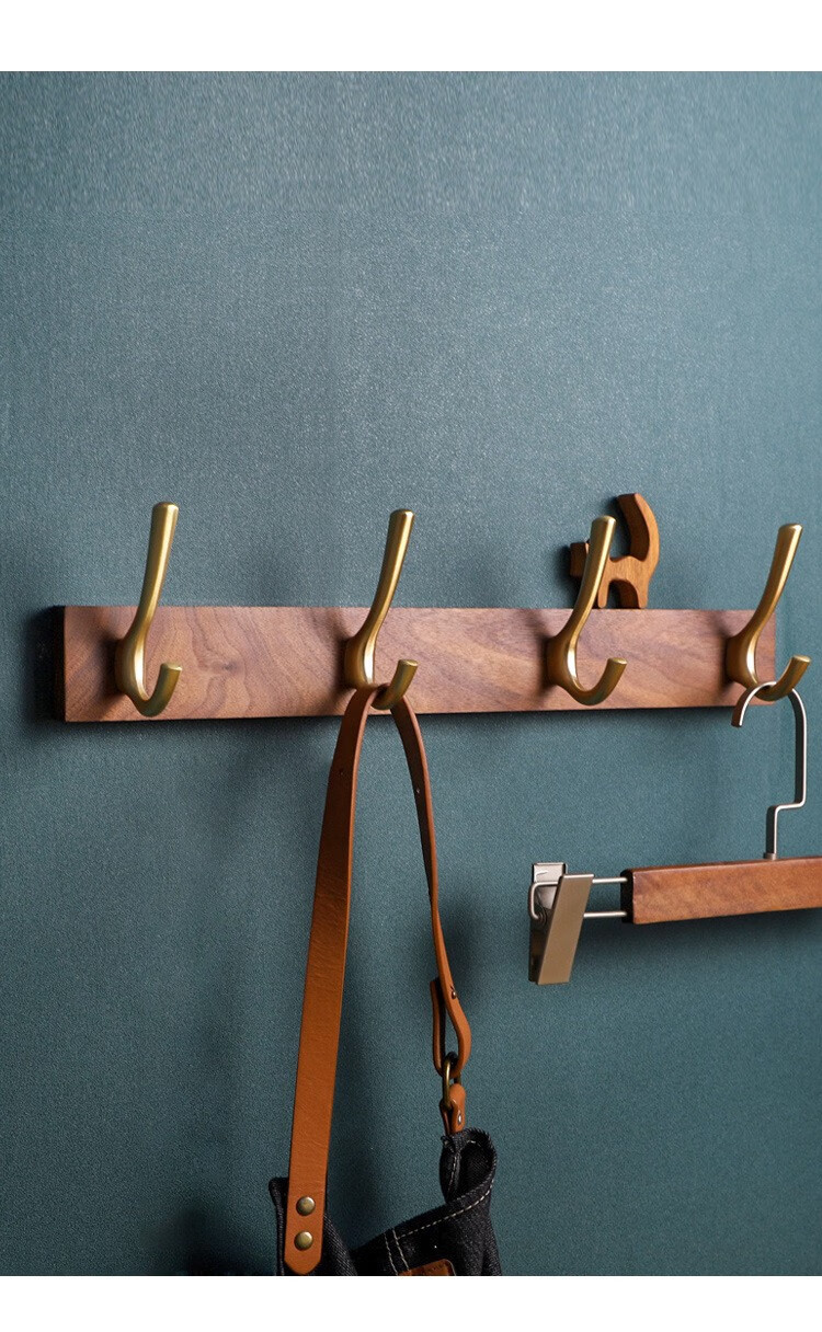 免打孔黑胡桃木挂钩创意衣帽钩卧室浴室客厅挂衣钩胖景品黑胡桃木6钩