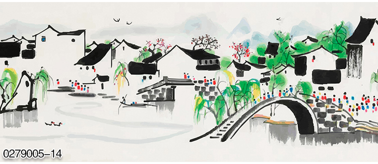 江南水乡水墨壁纸中式餐饮火锅农家乐饭店餐厅墙纸背景墙纸壁画无缝