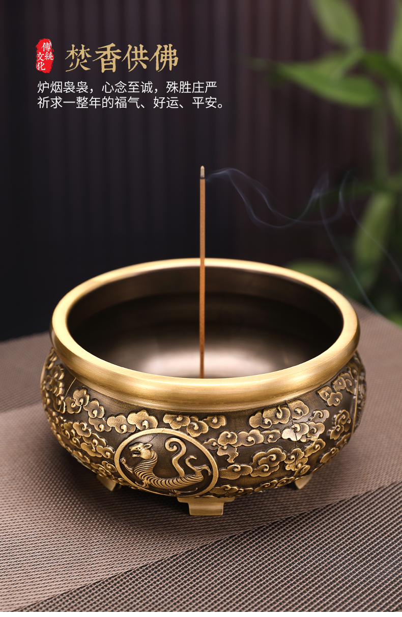 谷雨全铜香炉纯铜家用竹签香檀香线香沉香盘香熏香炉室内插香焚香炉铜