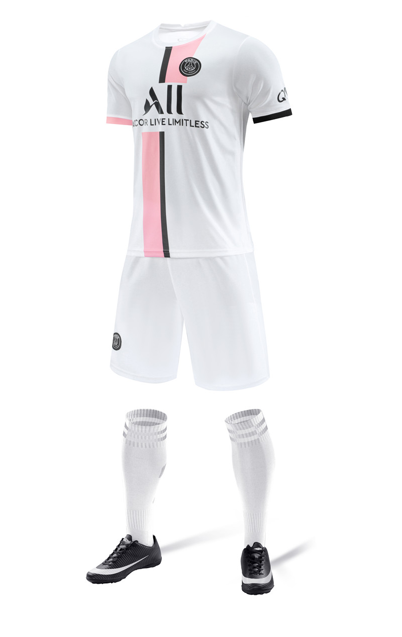 大巴黎圣日耳曼客场足球服男女速干透气短袖长袖两件套球衣白白色均码