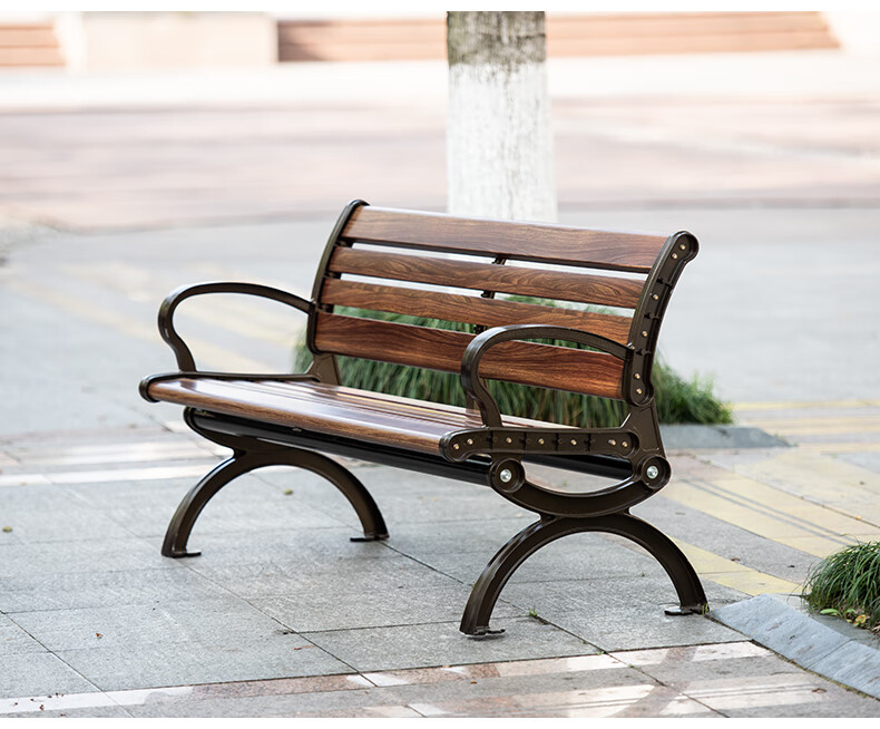 新中式实木圈椅公园椅户外长椅室外长条凳休闲座椅排椅铸铝庭院铁艺