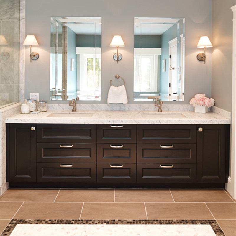 双人盆浴室柜落地洗脸组合柜黑胡桃卫生间大理石洗手台实木洗漱柜 160