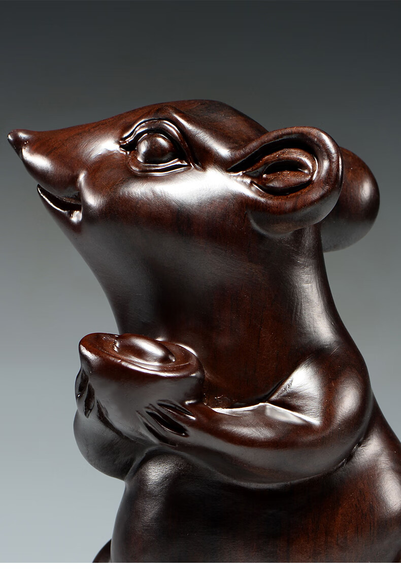 木雕老鼠摆件十二生肖摆设木质鼠家居装饰红木工艺品新居送礼 福财鼠