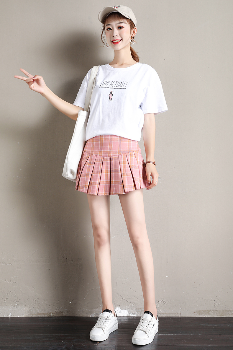 超短裙无安全超短裙超短裙女格子百褶裙无安全内衬高腰半身裙子矮个子