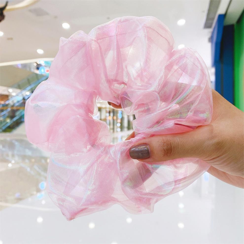 仙大朵梦幻人鱼姬渐变网纱发圈欧根纱发绳网红大肠圈发饰女 白色