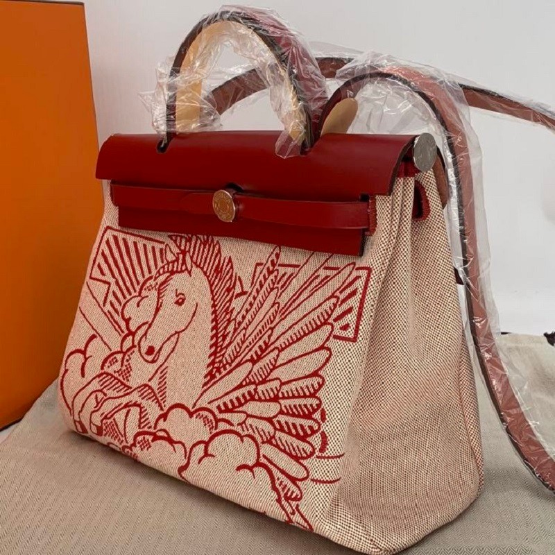 正品鉴定hermes爱马仕限定款飞马herbag31帆布手提包单肩包预售