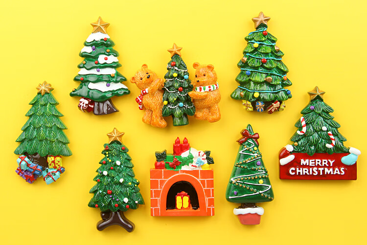 可爱立体树脂圣诞树冰箱贴吸铁石磁贴创意留言贴装饰品儿童早教贴雪花