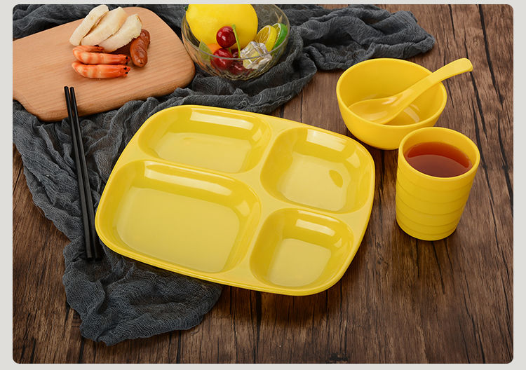 q加厚食堂快餐盘密胺仿瓷餐盘三格四格六格塑料快餐盘密胺分格盘子