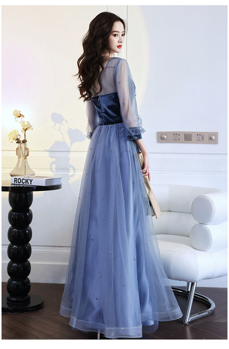 蓝仙气质学生艺考成人礼长款优雅端庄宴会平时可穿礼服浅蓝色长款m