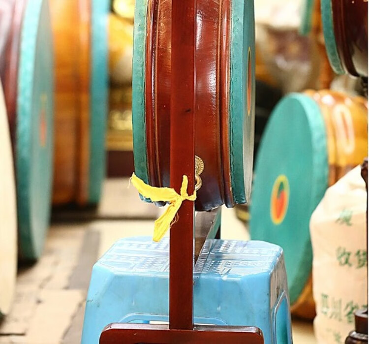鼓藏传佛教用品密宗法器手鼓原木色鼓架藏族寺庙大鼓定制款40cm有花鼓