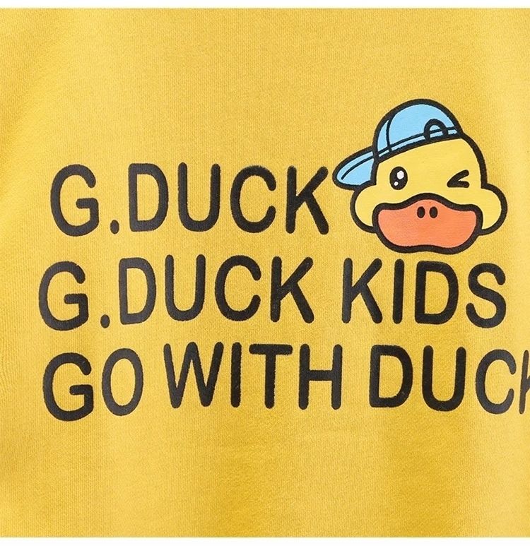 小黄鸭gduckkids儿童春季新款套装运动男宝宝条纹洋气两件套黄色100cm