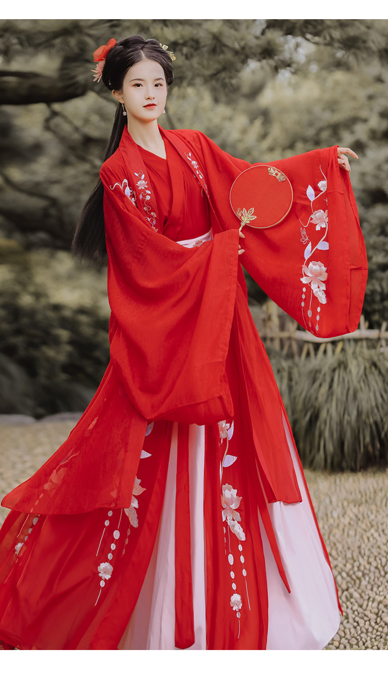 卡辑汉服女古风学生交领红色齐腰襦裙广袖日常可穿原创古装秋冬