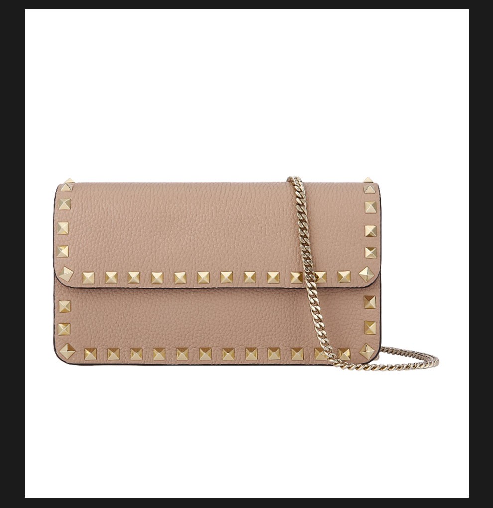 valentino华伦天奴21秋冬新款女士铆钉粒面小牛皮单肩包链条斜款包