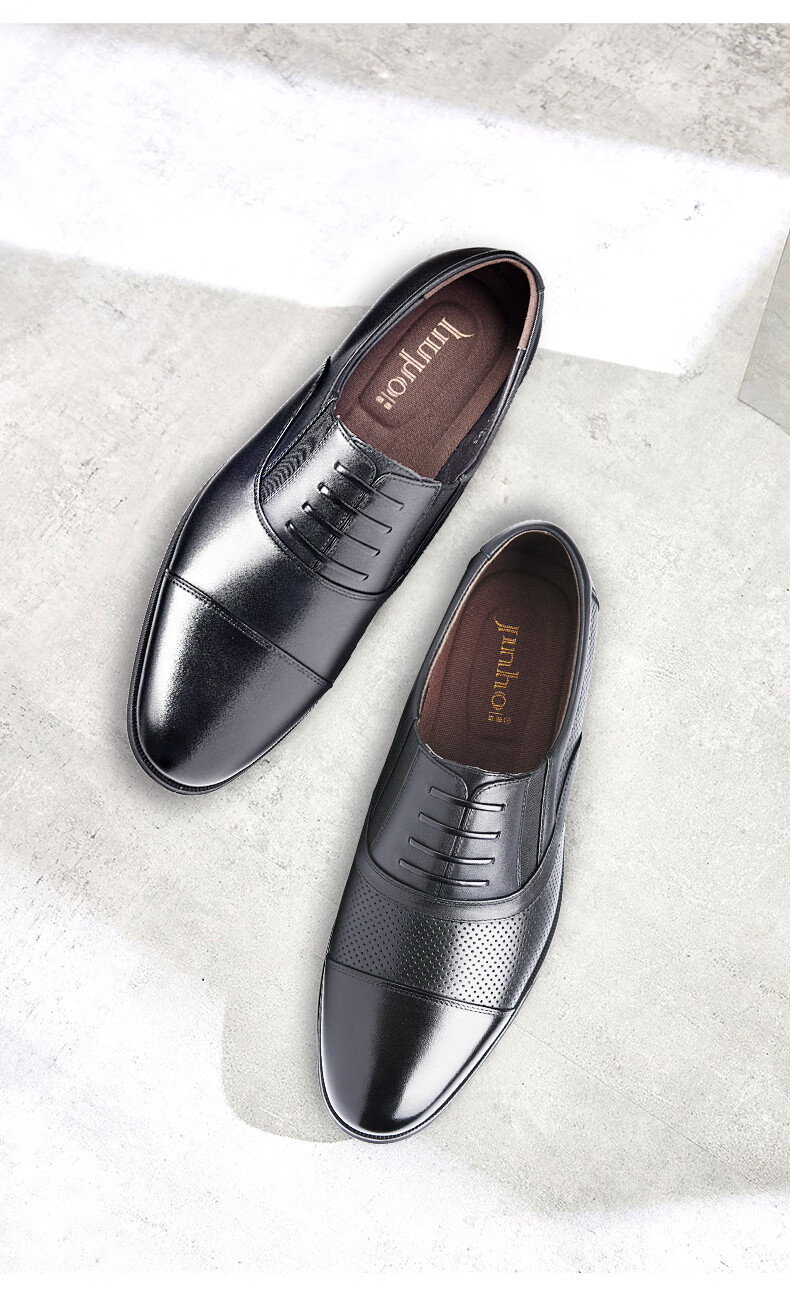 金猴皮鞋金猴官方男鞋功勋鞋三节头三接头皮鞋男品质定制 黑(系带款)