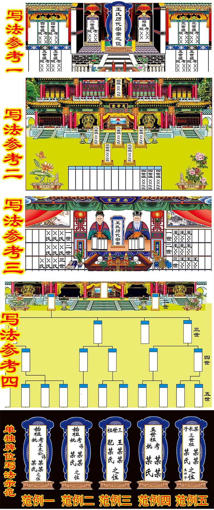 新品家堂轴子定制家谱图丝绢布四世同堂五世同堂多