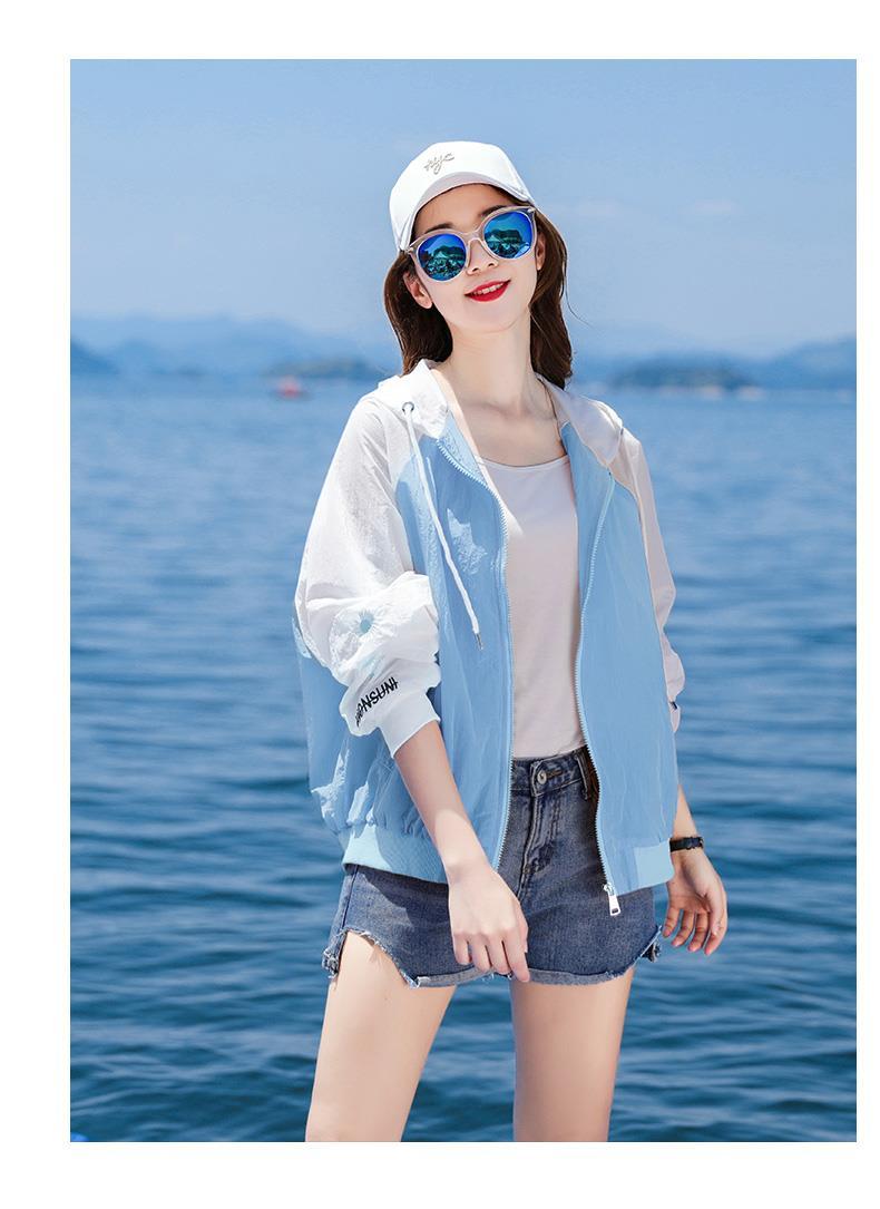 衣女防紫外线透气夏季新款宽松韩版女士户外防晒服薄外套白粉帽粉色m