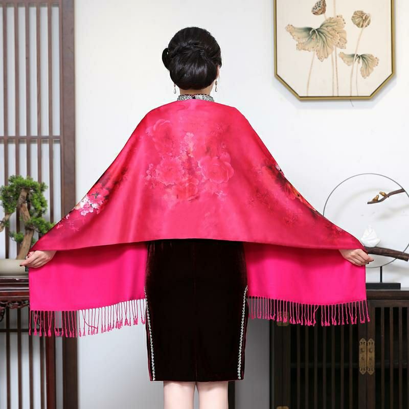 欧倩姗新品旗袍披肩双层双色女士长围巾披肩两用婚宴妈妈旗袍披肩外披