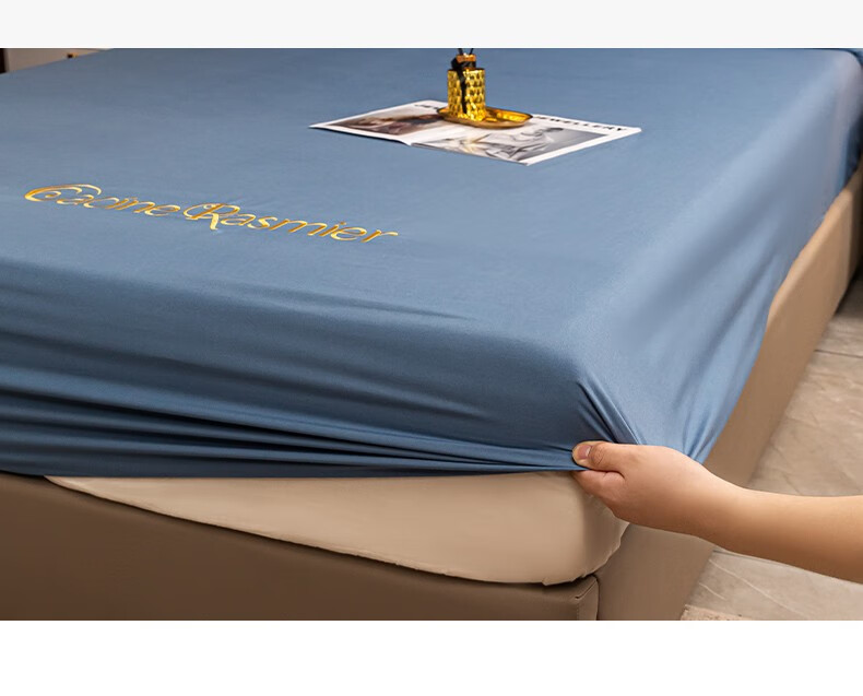 多兰诗 轻奢床笠单件 柔软亲肤透气床垫保护套简约纯色床罩套S 绅士灰 1.5米床