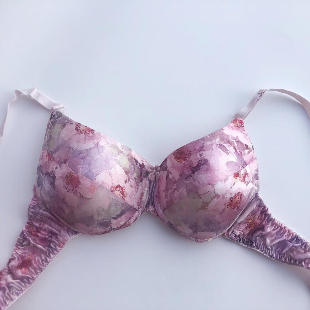 放心购文胸100桑蚕丝无痕内衣女薄无钢圈舒适透气大码胸罩6号花色34码