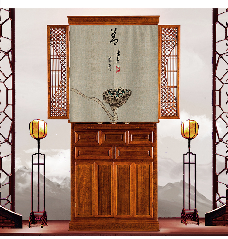 佛龛挡佛帘佛龛遮挡帘家用供桌台菩萨门帘佛像佛柜子遮挡布帘隔断帘半