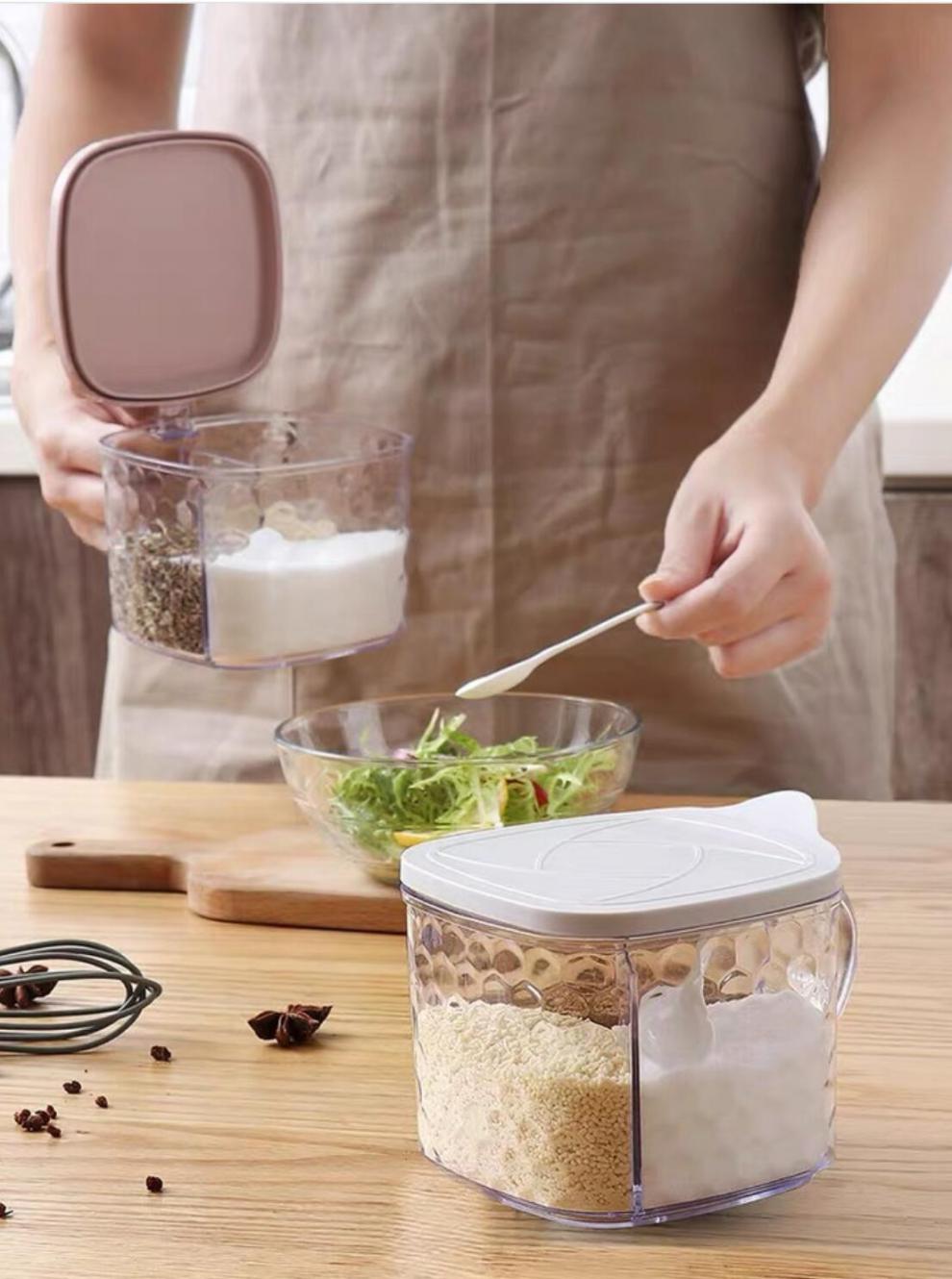 调味盒盐罐套装调味罐厨房调味料佐料调料盒罐多功能分格调料瓶粉色