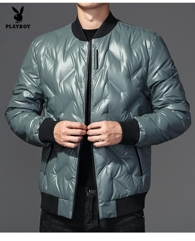花花公子 playboy 2020服男士休闲男装加厚保暖亮面修身外套男 黑色 m
