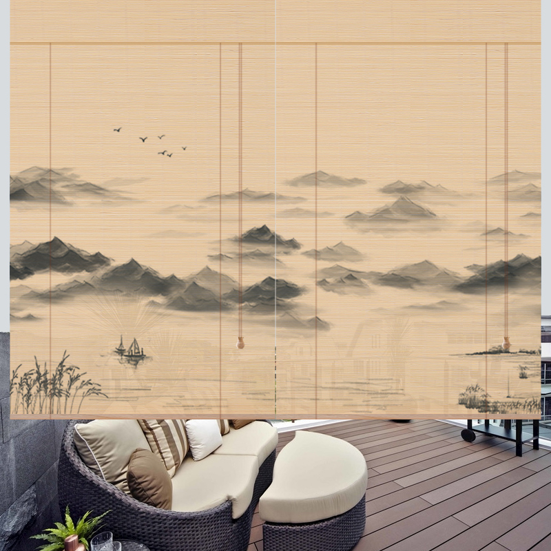 窗帘卷帘竹帘子门帘隔断阳台客厅茶室中式日式遮光遮阳山水画 图案12