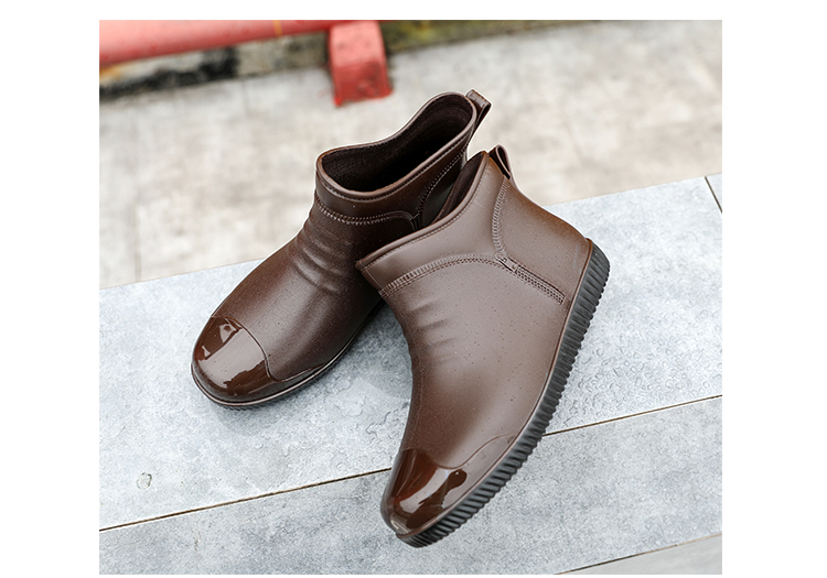 带毛加绒冬季加厚保暖男雨鞋短筒雨靴男士水鞋工作橡胶鞋耐磨棕色加棉