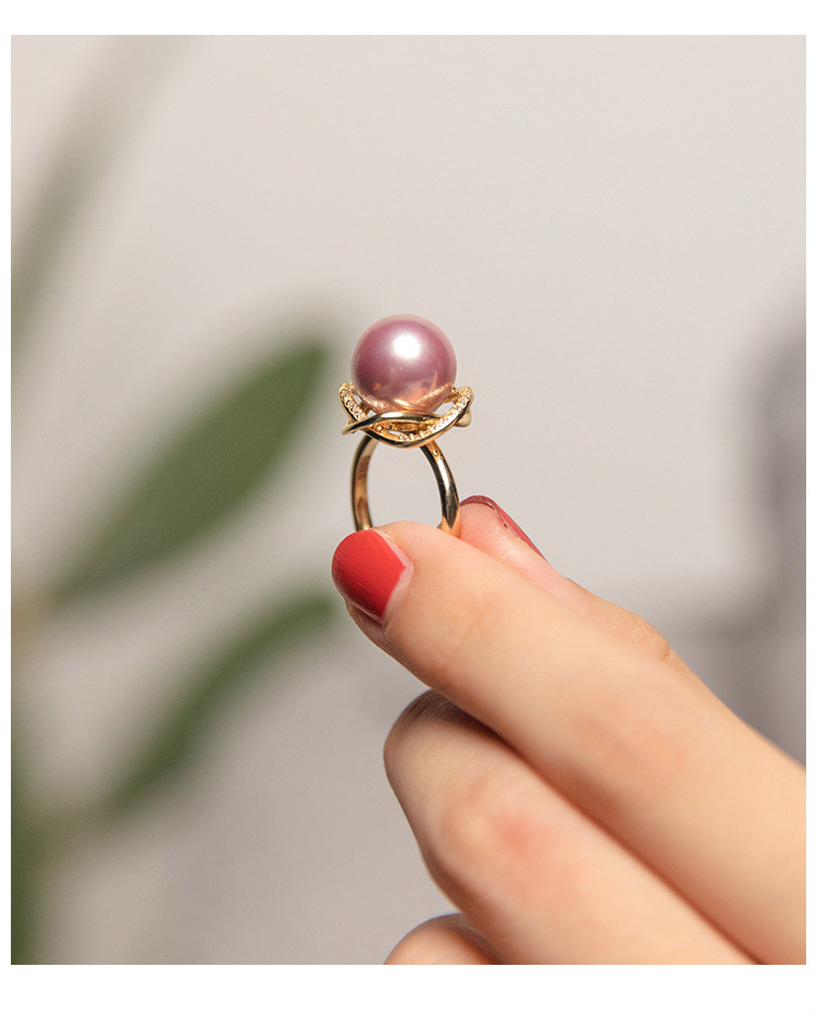 珍珠戒指开口淡水正圆强光紫珍珠指环12mm显气质富贵花紫珍珠戒指1212