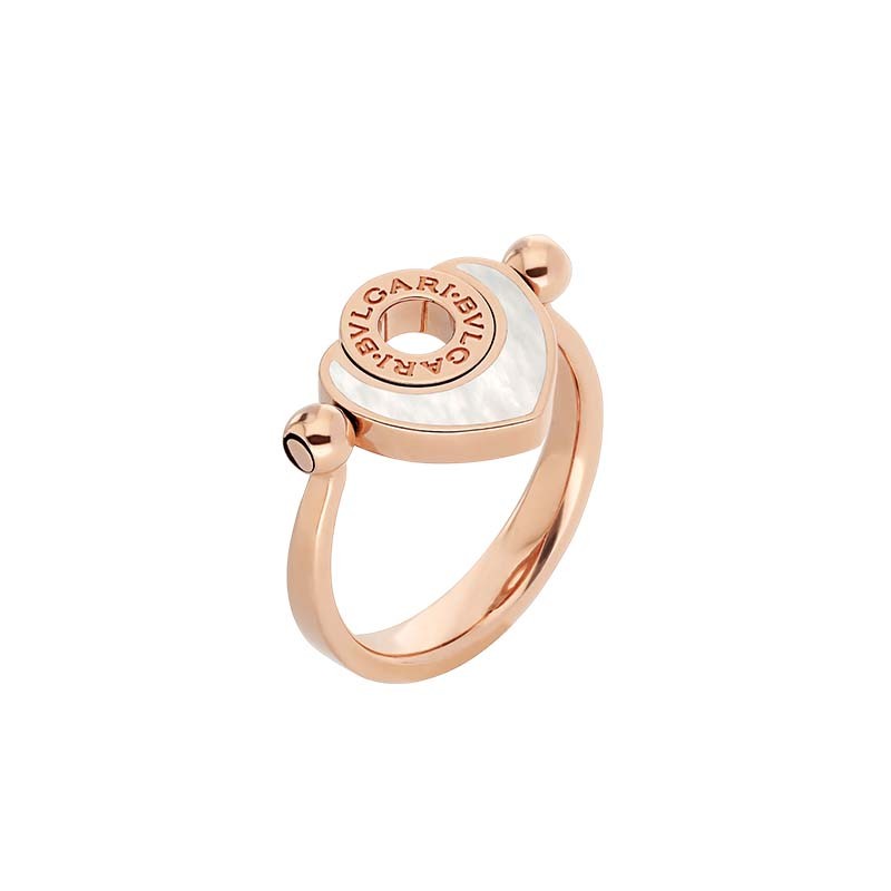 bvlgari宝格丽戒指女士18k玫瑰金色镶嵌珍珠母贝翻转式戒指 53【图片