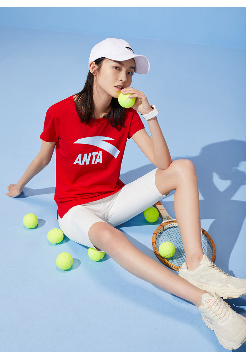 安踏短袖t恤女装2022夏季新款白色打底衫运动休闲棉上衣潮t恤纯色logo