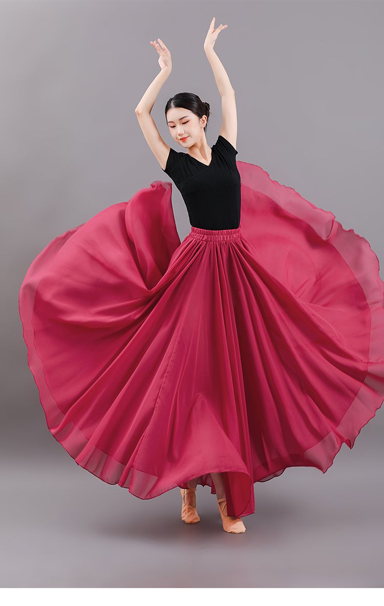 雪纺纱裙古典舞新疆舞练习裙广场舞女半身长裙白色单层安全85长540度