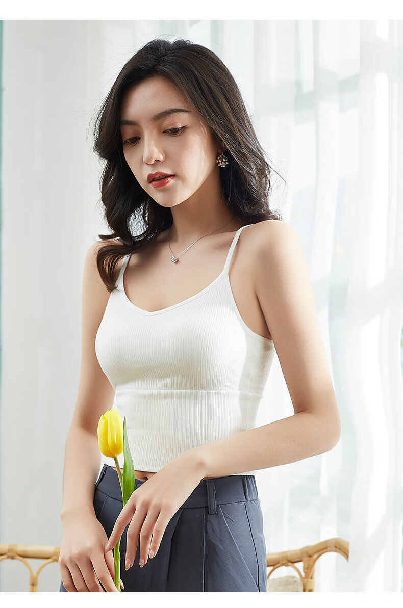 吊带小背心女内搭露脐棉质黑色打底美背内衣带胸垫文胸一体式上衣黑色