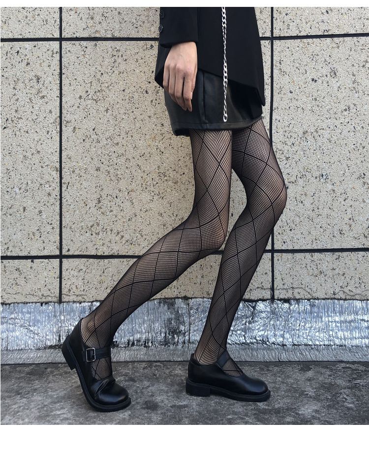 渔网袜网格丝袜女秋冬款连裤袜长袜子潮性感黑色 大网格黑色 均码