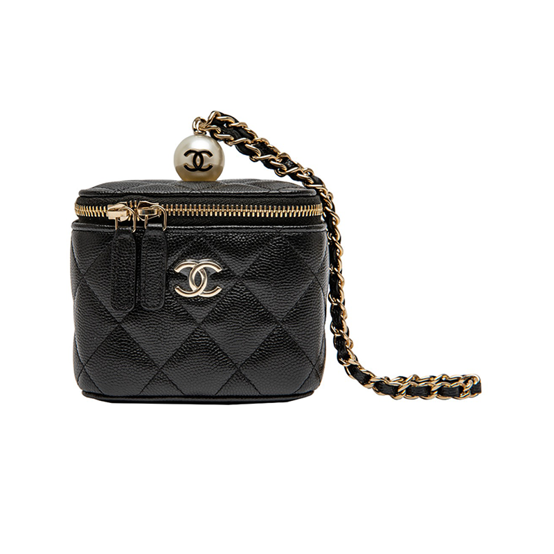 中检chanel香奈儿女包颗粒荔枝纹小牛皮人造珍珠金属链条方盒子包斜
