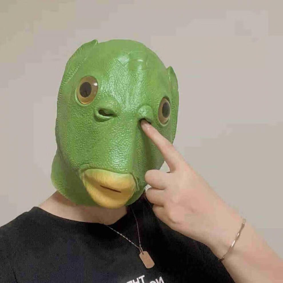 面具圣诞节头套抖音网红同款绿头鱼头套绿鱼人面具 鱼头套 道具三件套