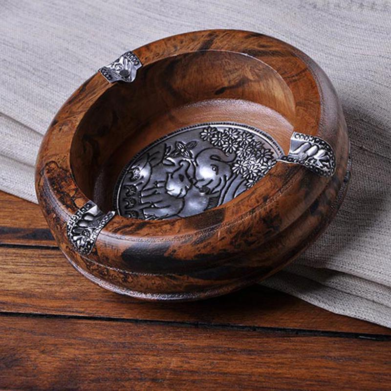 木制烟灰缸 泰国进口工艺品特色礼品 实木雕刻个性复古烟灰缸 装饰