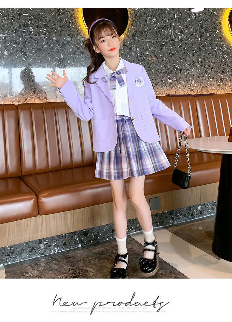 女童jk套装女童西装套装2022春装新款儿童小女孩超洋气学院风三件套潮