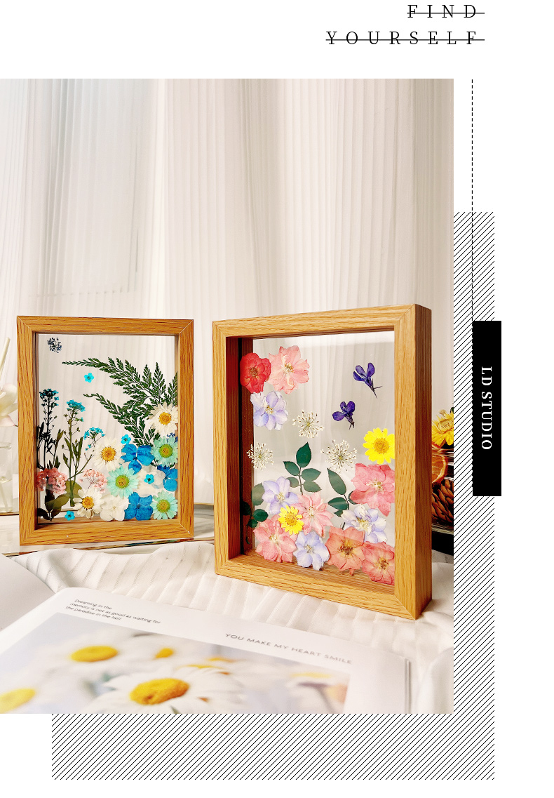 干花相框diy手工压花相框材料中空摆台透明立体干花标本双面玻璃创意