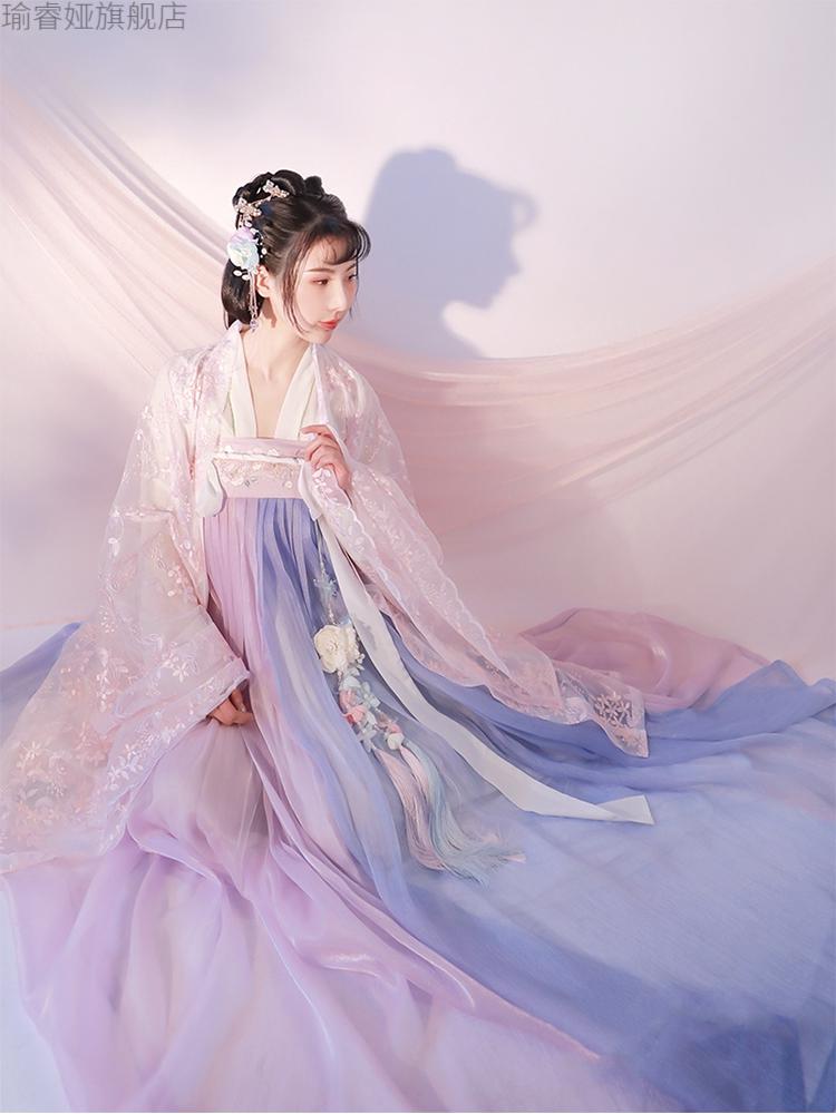 古装女汉服仙女服广袖对襟齐胸襦裙中国风学生仙气飘逸古风齐腰春樱秋