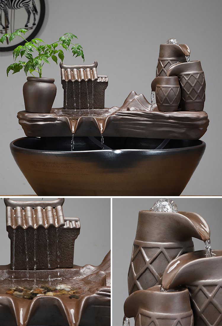 陶瓷流水器水景装饰鱼缸摆件循环增氧庭院石槽创意喷泉造景9天鹅戏水