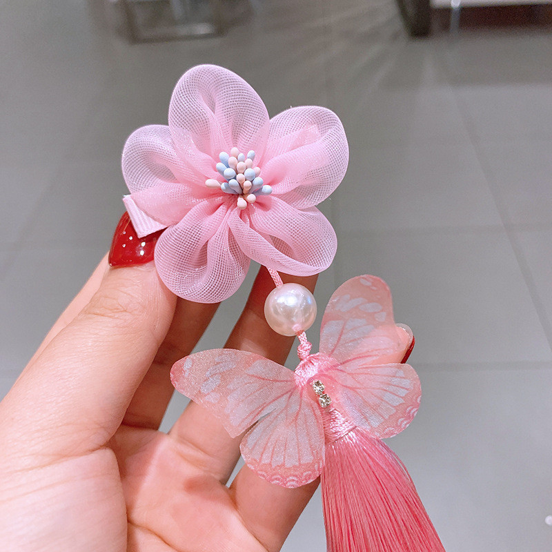 儿童花汉服发夹中国风宝宝甜美发饰古代流苏步摇发夹古装头花发卡