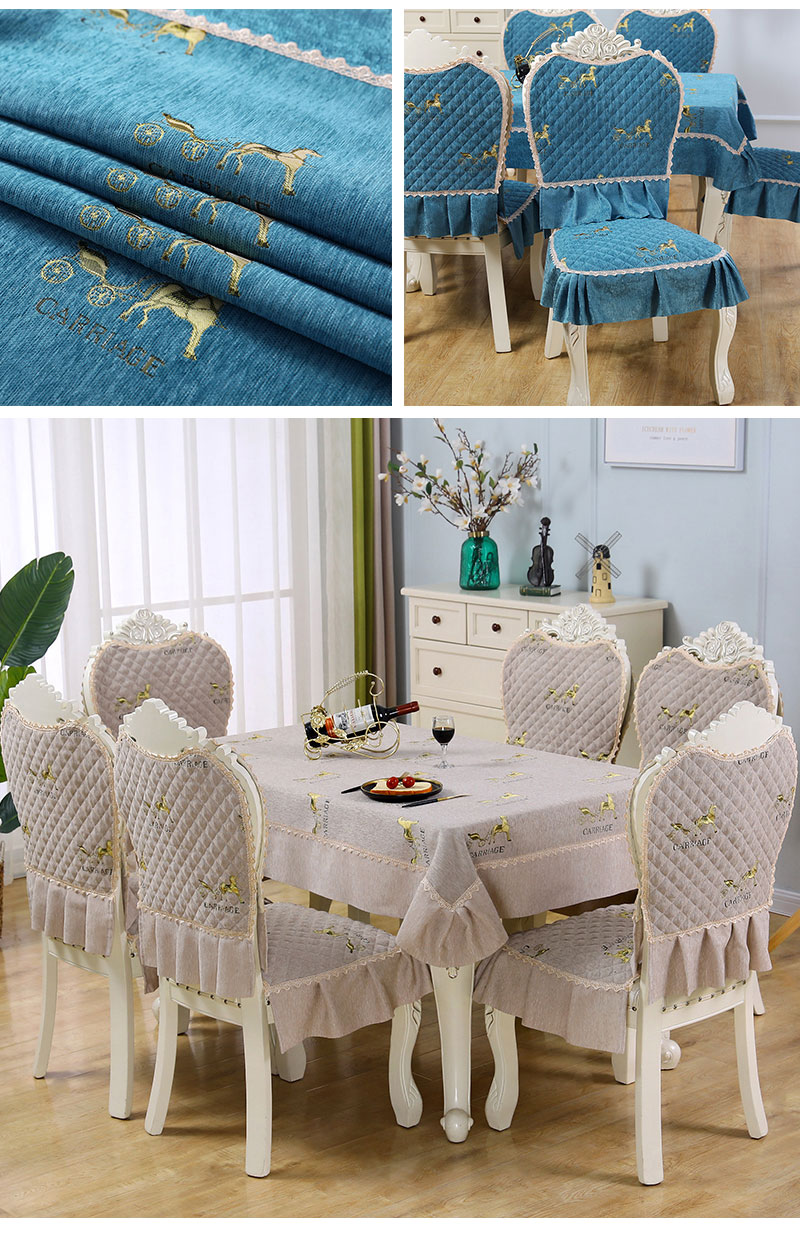 餐桌椅子套罩圆桌家用欧式垫套装餐桌布椅套椅垫坐垫圆桌布艺千鸟格蓝