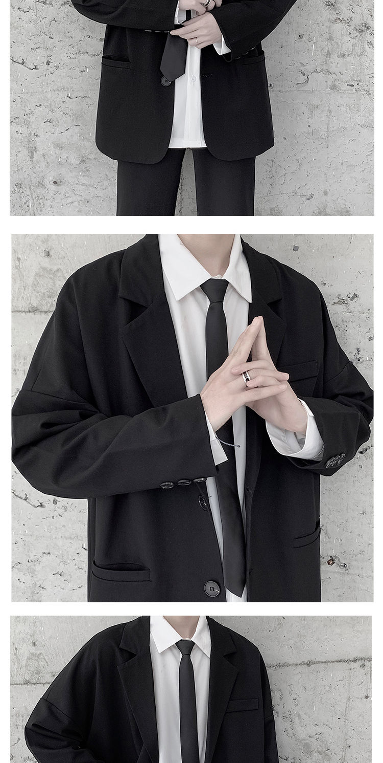 策博格新款暗黑系网红小西装男士韩版宽松色休闲痞帅西服外套黑色s