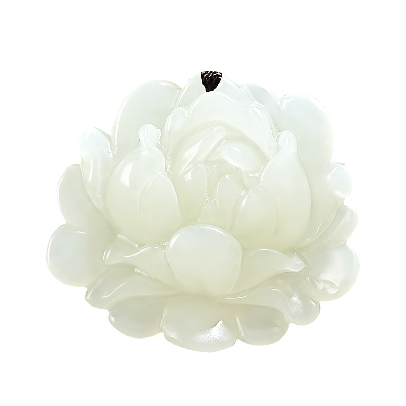 博皓定制和田玉吊坠女款玉佩白玉莲花玉石吊坠牡丹花毛衣链项链真玉