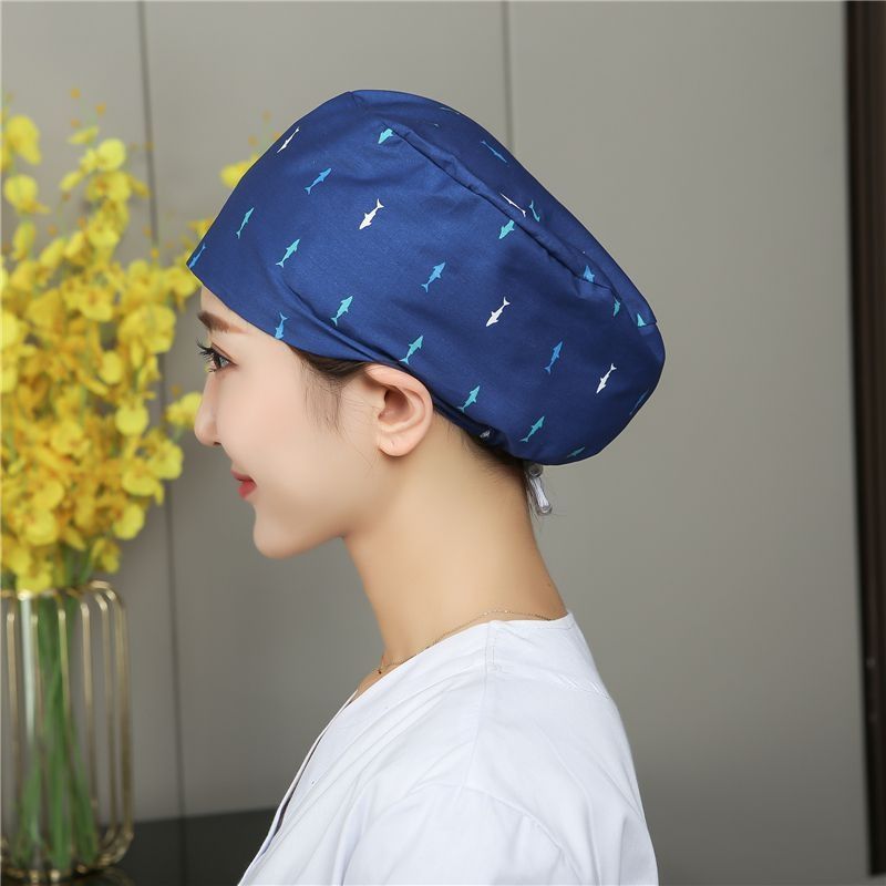 护士帽通用调节扣印花通用医生护士帽子手术室头巾防油烟火星救援调节
