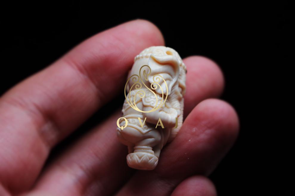 qvaj 猛犸象牙三通猛犸牙雕刻一体三通象神三通佛头大男1820手工 原创