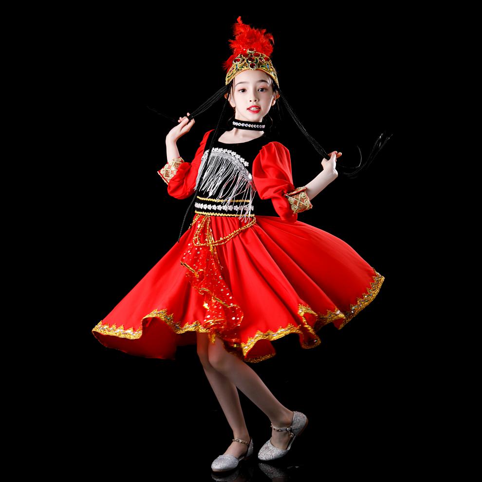 儿童新疆舞蹈服装女童维吾尔族演出服饰幼儿少数民族印度舞万圣节表演